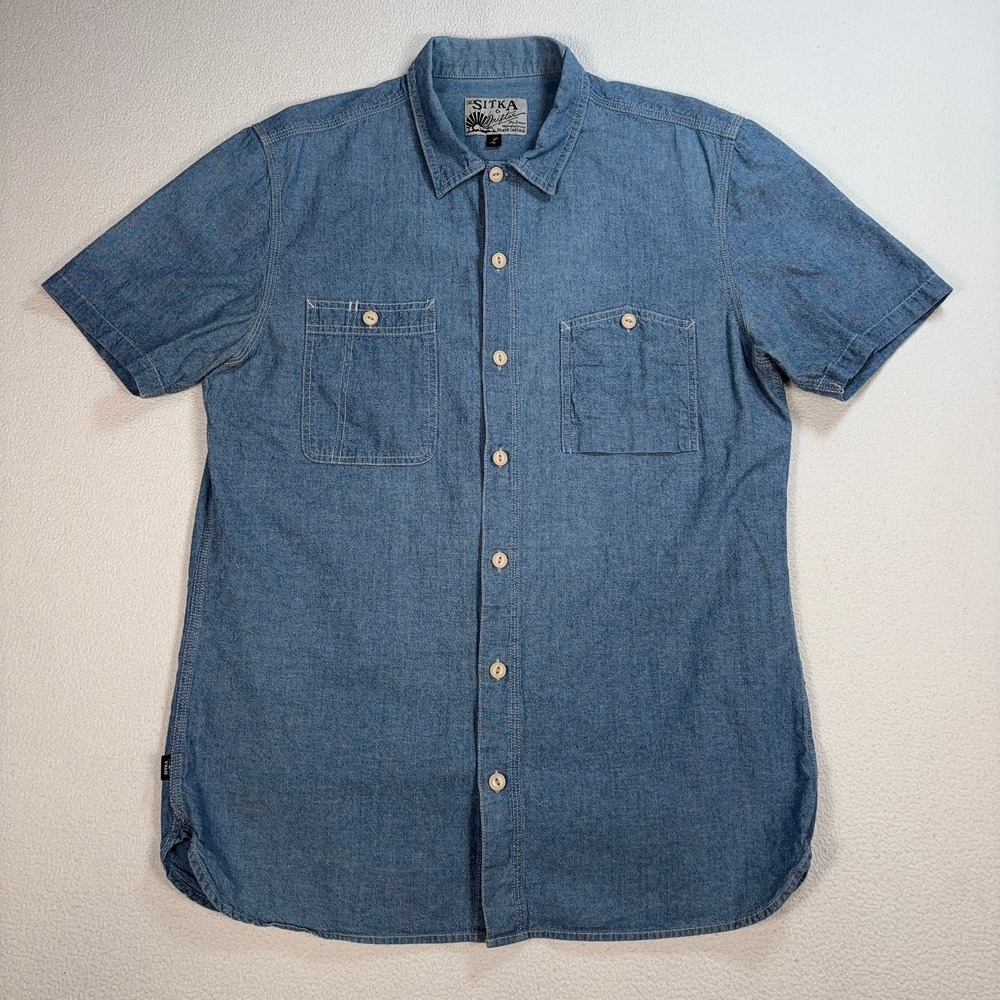 Sitka Drifter Chambray Shirt Men's L Blue 100% Cotton Pockets Button Up